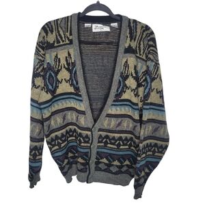 Vintage 80s Zeppelin Mens Geometric Paisley Cardigan Size Large
